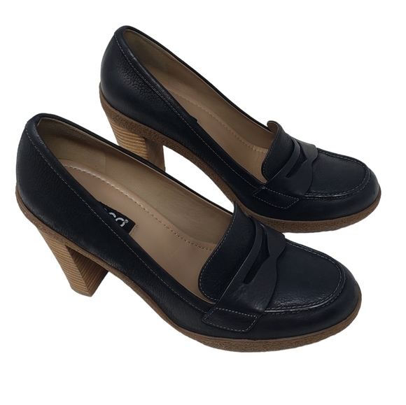 ECCO Nomane Black Leather Moccasin Loafer Heeled Shoes Size 40 EU 9 / 9.5 US - Picture 6 of 15